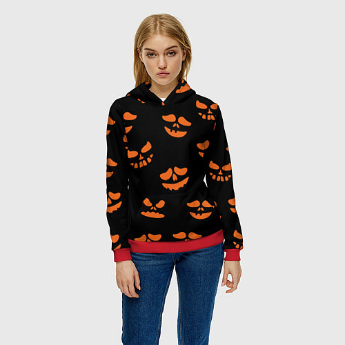 Женская толстовка Рожицы тыквы / 3D-Красный – фото 3