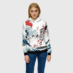 Толстовка-худи женская Хокусай большая волна в Канагаве - пародия укиё, цвет: 3D-черный — фото 2