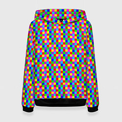 Толстовка-худи женская Разноцветные маленькие квадраты, цвет: 3D-черный