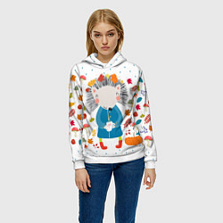 Толстовка-худи женская Милый ежик в осенних листьях, цвет: 3D-белый — фото 2