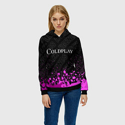 Толстовка-худи женская Coldplay rock legends: символ сверху, цвет: 3D-черный — фото 2
