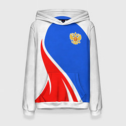 Толстовка-худи женская Герб РФ - white sport, цвет: 3D-белый