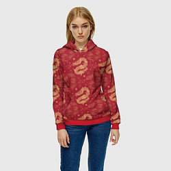 Толстовка-худи женская The chinese dragon pattern, цвет: 3D-красный — фото 2