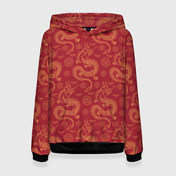 Толстовка-худи женская Dragon red pattern, цвет: 3D-черный
