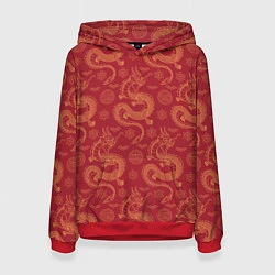 Толстовка-худи женская Dragon red pattern, цвет: 3D-красный