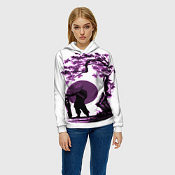 Толстовка-худи женская Канеки самурай под сакурой, цвет: 3D-белый — фото 2