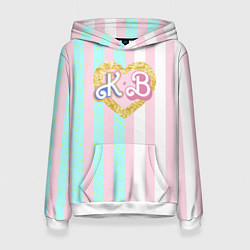 Толстовка-худи женская Кен плюс Барби: сплит розовых и голубых полосок, цвет: 3D-белый