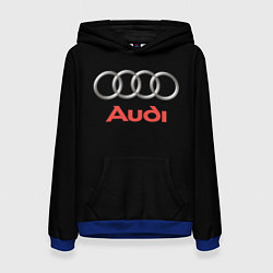 Толстовка-худи женская Audi sport на чёрном, цвет: 3D-синий
