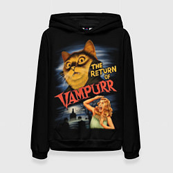 Толстовка-худи женская Кот вампир, цвет: 3D-черный