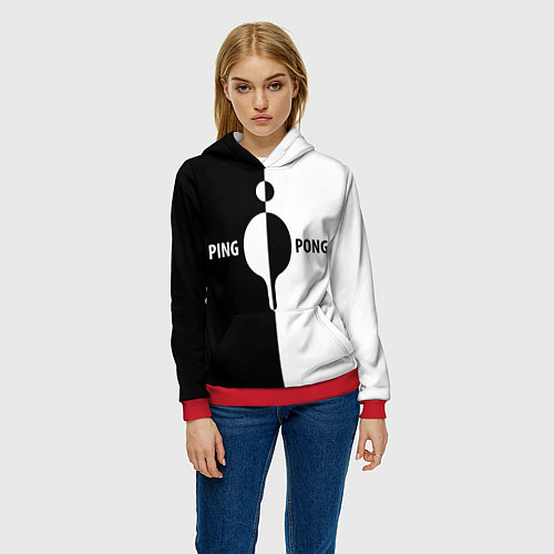 Женская толстовка Ping-Pong черно-белое / 3D-Красный – фото 3