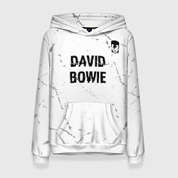 Толстовка-худи женская David Bowie glitch на светлом фоне: символ сверху, цвет: 3D-белый