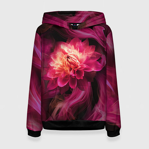 Женская толстовка Розовый цветок в огне - нейросеть / 3D-Черный – фото 1