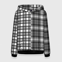 Толстовка-худи женская Черно-белый паттерн клетка, цвет: 3D-черный