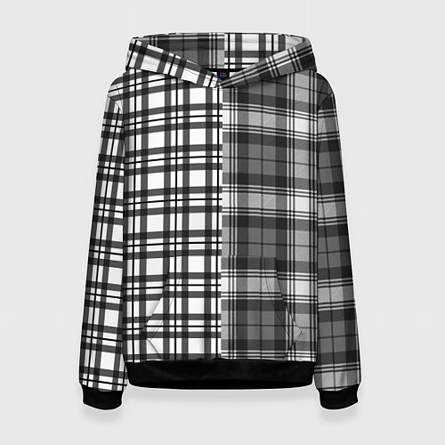 Женская толстовка Черно-белый паттерн клетка / 3D-Черный – фото 1