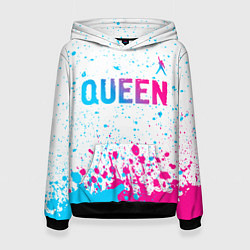 Толстовка-худи женская Queen neon gradient style: символ сверху, цвет: 3D-черный