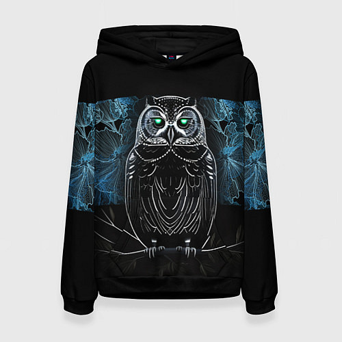 Женская толстовка Сова с красивыми узорами в виде цветов / 3D-Черный – фото 1