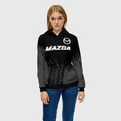 Толстовка-худи женская Mazda speed на темном фоне со следами шин: символ, цвет: 3D-черный — фото 2