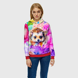 Толстовка-худи женская Ежик в цветах, цвет: 3D-красный — фото 2