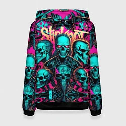 Толстовка-худи женская Slipknot на фоне рок черепов, цвет: 3D-черный