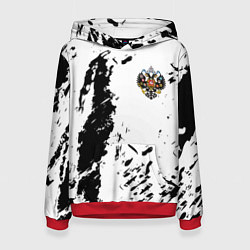 Толстовка-худи женская Россия спорт краски герб, цвет: 3D-красный