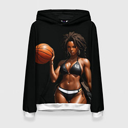 Толстовка-худи женская Девушка с баскетбольным мячом, цвет: 3D-белый
