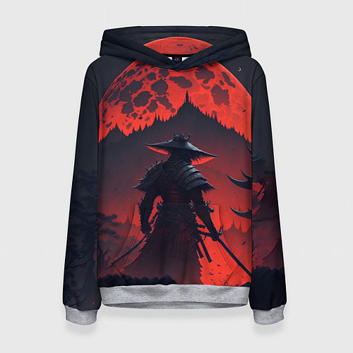 Женская толстовка Samurai and red moon - нейросеть / 3D-Меланж – фото 1