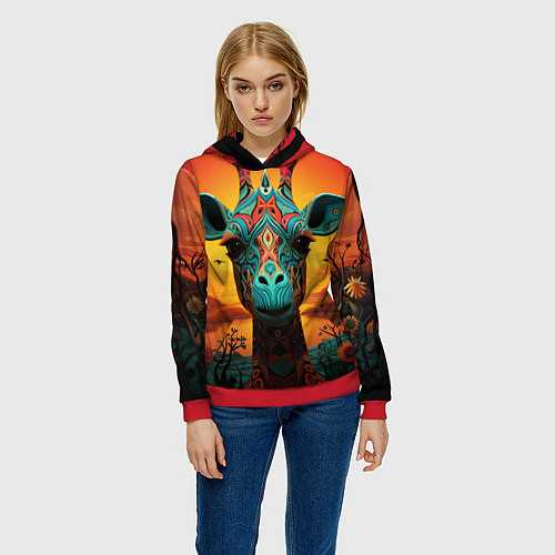 Женская толстовка Жираф в стиле фолк-арт / 3D-Красный – фото 3