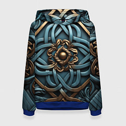 Толстовка-худи женская Симметричный орнамент в кельтской стилистике, цвет: 3D-синий