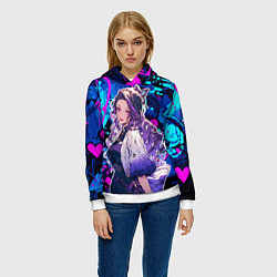 Толстовка-худи женская Шинобу Кочо и граффити, цвет: 3D-белый — фото 2