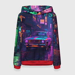 Толстовка-худи женская Автомобиль в неоновых цветах, цвет: 3D-красный