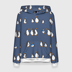 Толстовка-худи женская Забавное семейство пингвинов, цвет: 3D-белый