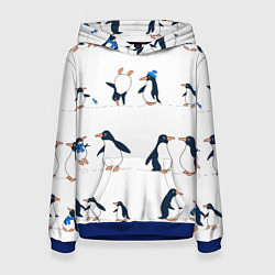 Толстовка-худи женская Семейство пингвинов на прогулке, цвет: 3D-синий