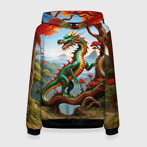 Женская толстовка Зеленый деревянный дракон / 3D-Черный – фото 1