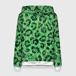 Толстовка-худи женская Зелёный леопард паттерн, цвет: 3D-белый
