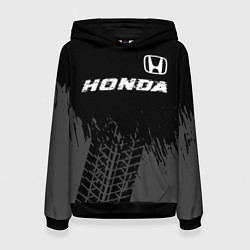 Толстовка-худи женская Honda speed на темном фоне со следами шин посереди, цвет: 3D-черный