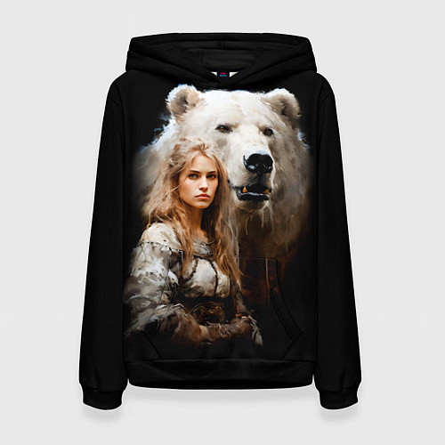 Женская толстовка Славянка с большим белым медведем / 3D-Черный – фото 1