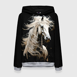 Толстовка-худи женская Лошадь белая в ночи, цвет: 3D-меланж