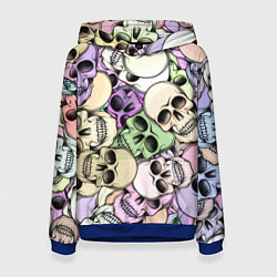 Толстовка-худи женская Разноцветные черепа паттерн, цвет: 3D-синий