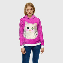 Толстовка-худи женская Кот мем в сердечках, цвет: 3D-белый — фото 2