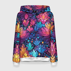 Толстовка-худи женская Растительный абстрактный узор, цвет: 3D-белый