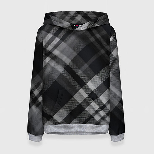 Женская толстовка Черно-белая диагональная клетка в шотландском стил / 3D-Меланж – фото 1