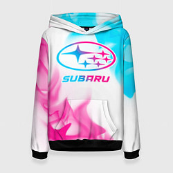 Толстовка-худи женская Subaru neon gradient style, цвет: 3D-черный