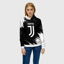 Толстовка-худи женская Juventus спорт краски черно белый, цвет: 3D-белый — фото 2