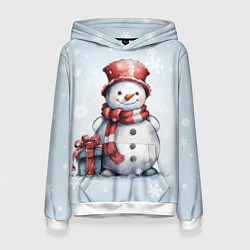 Толстовка-худи женская New Years cute snowman, цвет: 3D-белый