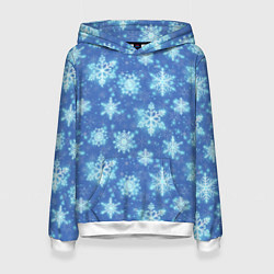 Толстовка-худи женская Pattern with bright snowflakes, цвет: 3D-белый