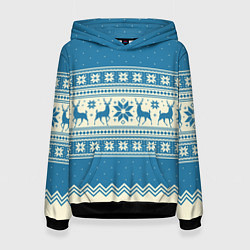 Толстовка-худи женская Sweater with deer on a blue background, цвет: 3D-черный