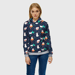 Толстовка-худи женская Pattern with new years cats, цвет: 3D-меланж — фото 2