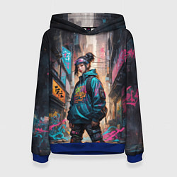 Толстовка-худи женская Японская девушка в худи, цвет: 3D-синий