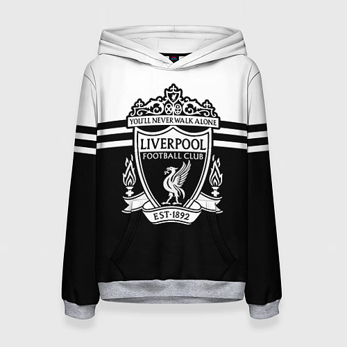 Женская толстовка Ливерпуль - черно-белый / 3D-Меланж – фото 1