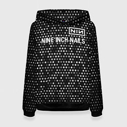Толстовка-худи женская Nine Inch Nails glitch на темном фоне посередине, цвет: 3D-черный